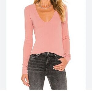 Rag & Bone Mauved Out Zoe Deep V Pink Long Sleeve Blouse.‎ Women Medium